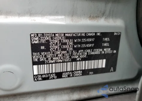 2021 Toyota Rav4 Xle from USA, damaged, VIN 2T3RWRFV8MW116853
